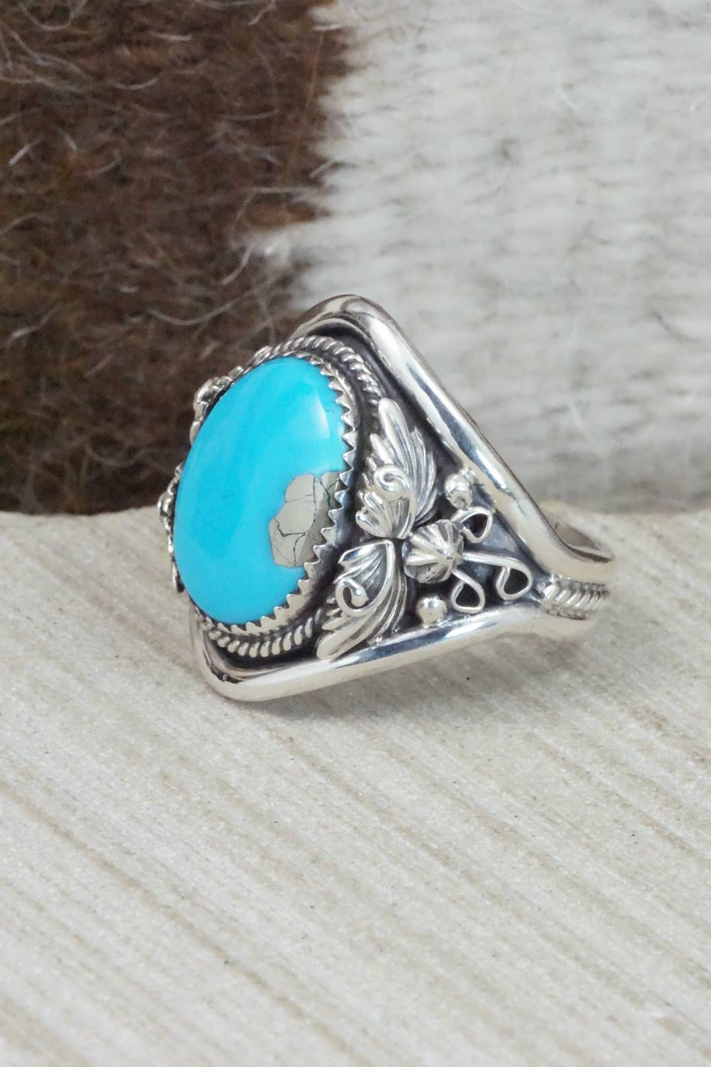Turquoise & Sterling Silver Ring - Bobby Platero - Size 12.75