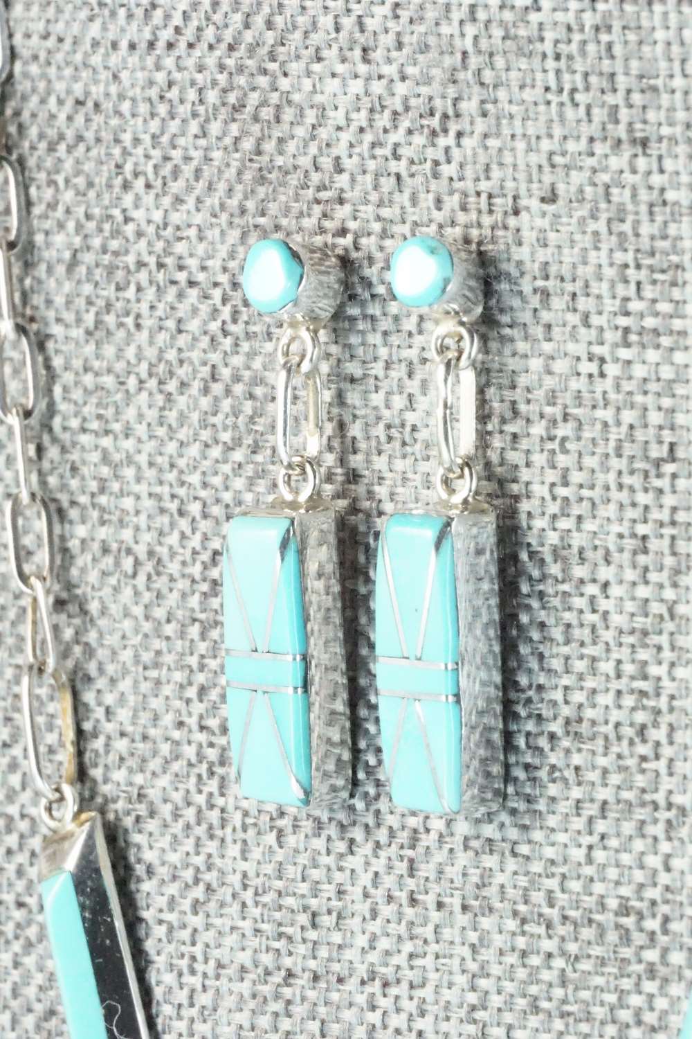 Turquoise & Sterling Silver Necklace and Earrings Set - Jolene Lamy