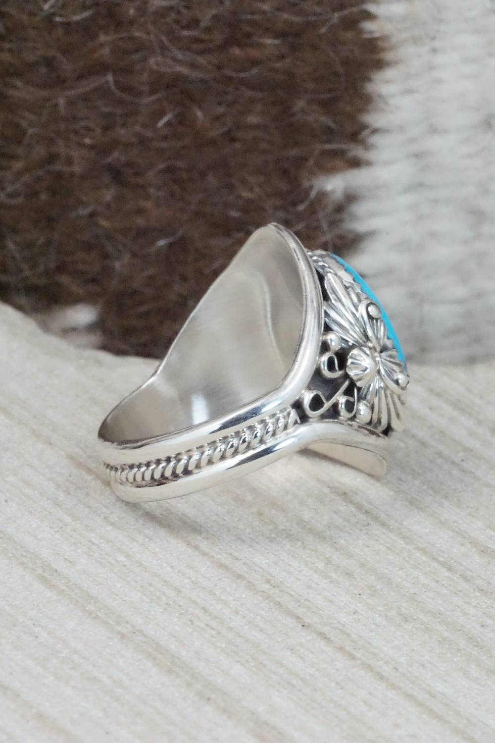Turquoise & Sterling Silver Ring - Bobby Platero - Size 12.75