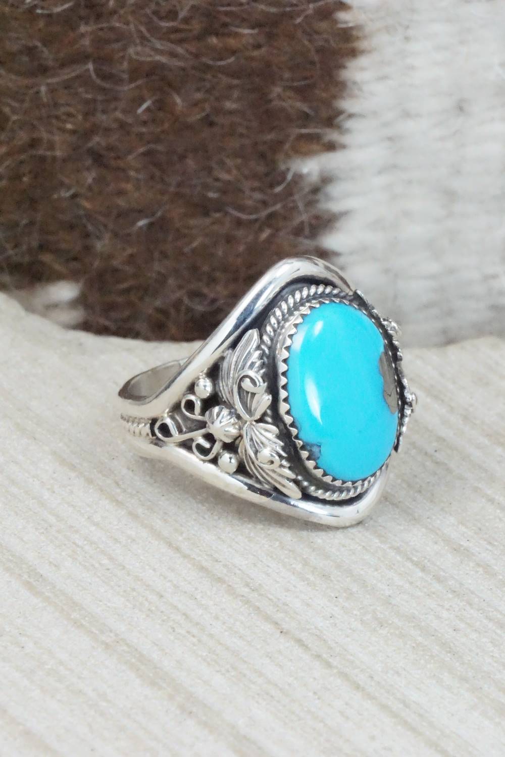 Turquoise & Sterling Silver Ring - Bobby Platero - Size 12.75