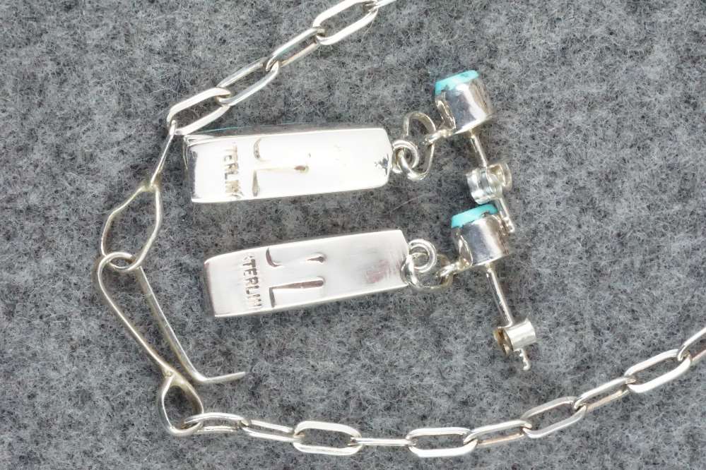 Turquoise & Sterling Silver Necklace and Earrings Set - Jolene Lamy