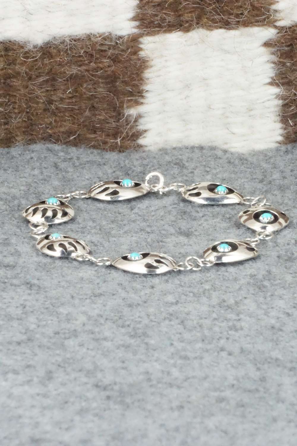Turquoise & Sterling Silver Link Bracelet - Leta Parker