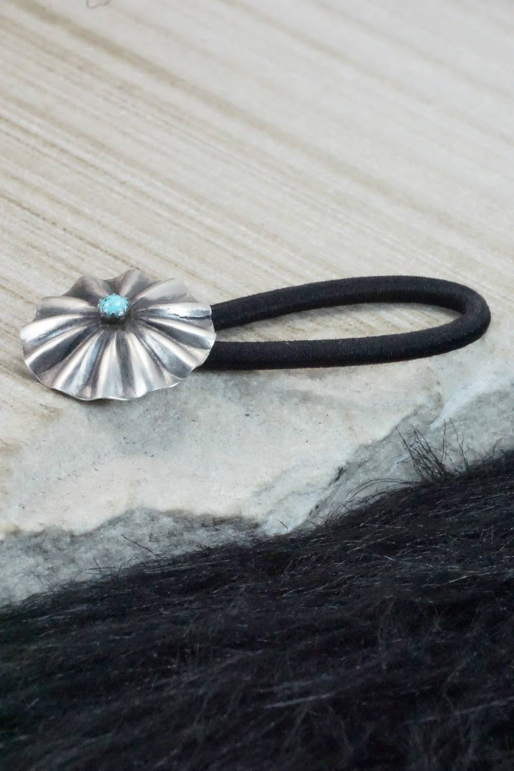 Turquoise & Sterling Silver Hair Tie - Arlene Soce
