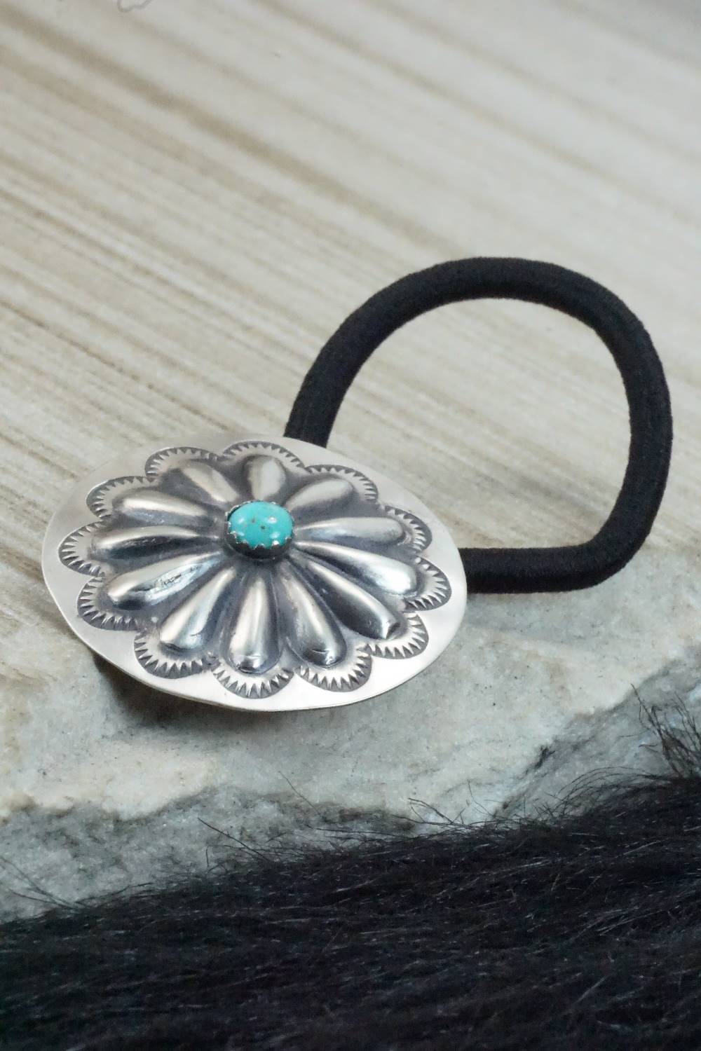 Turquoise & Sterling Silver Hair Tie - Arlene Soce