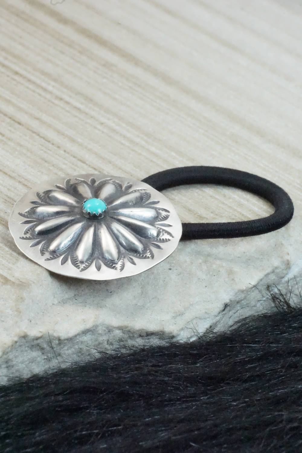 Turquoise & Sterling Silver Hair Tie - Arlene Soce
