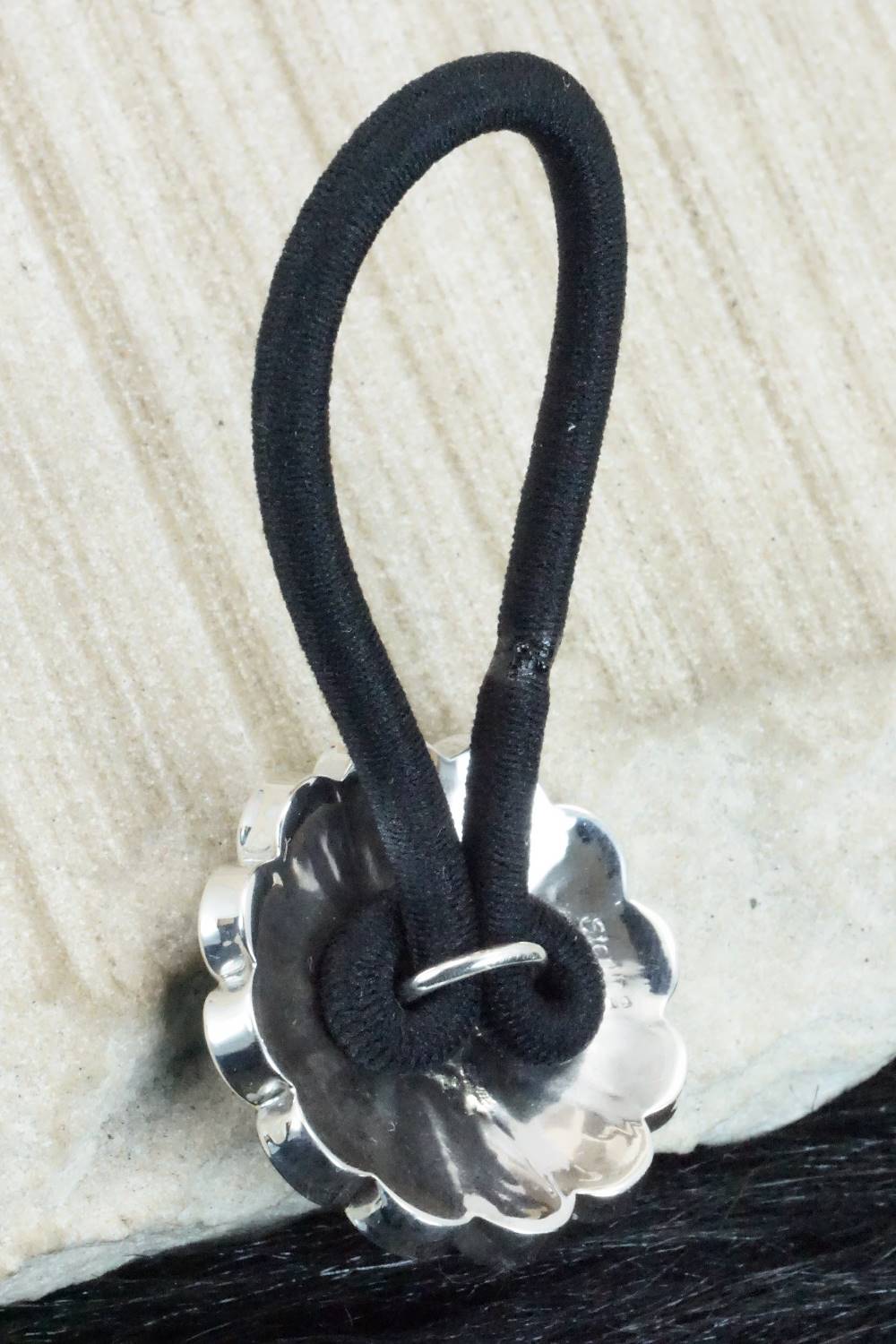Turquoise, Onyx & Sterling Silver Inlay Hair Tie - Denise Siutza