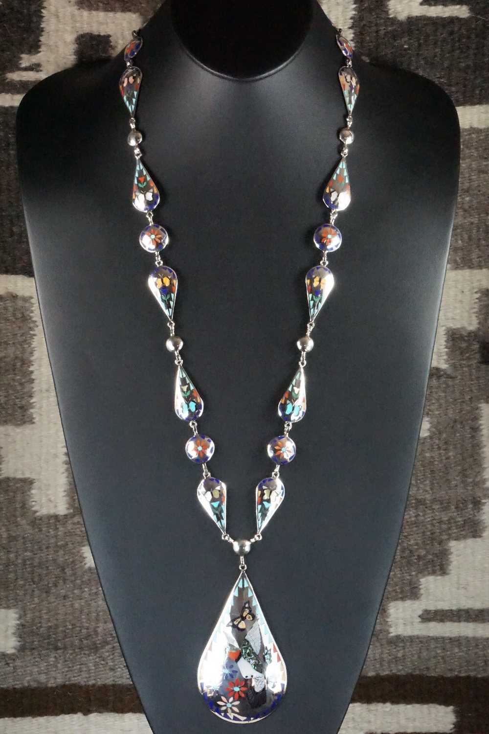 Multi Stone & Sterling Silver Inlay Necklace - Quintin Quam Sr