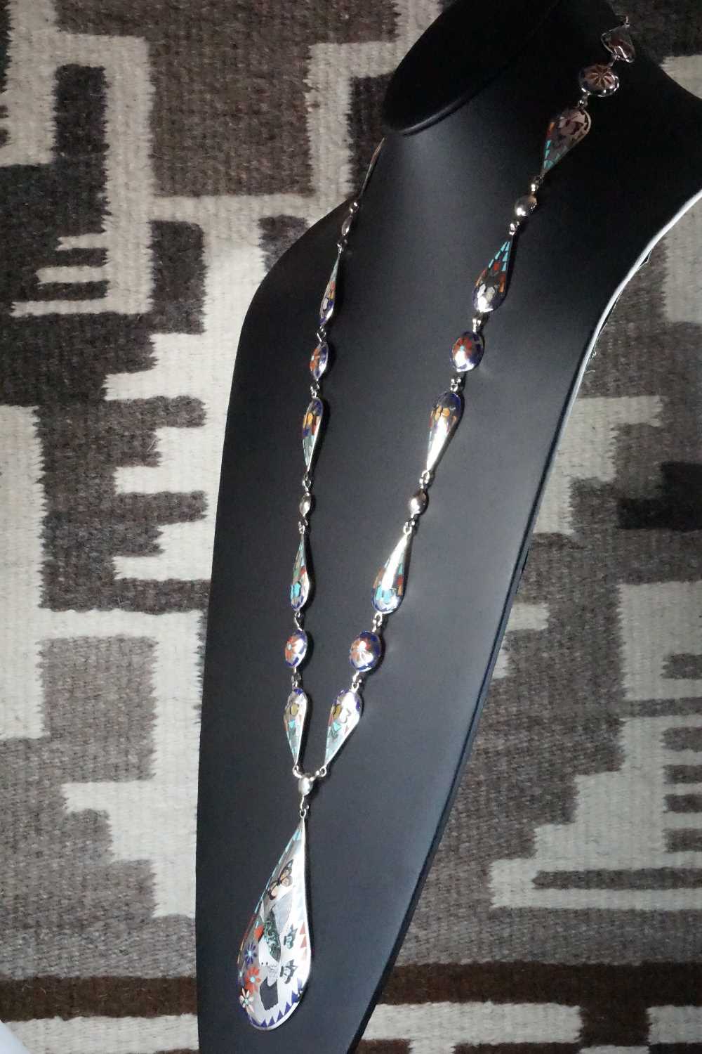 Multi Stone & Sterling Silver Inlay Necklace - Quintin Quam Sr