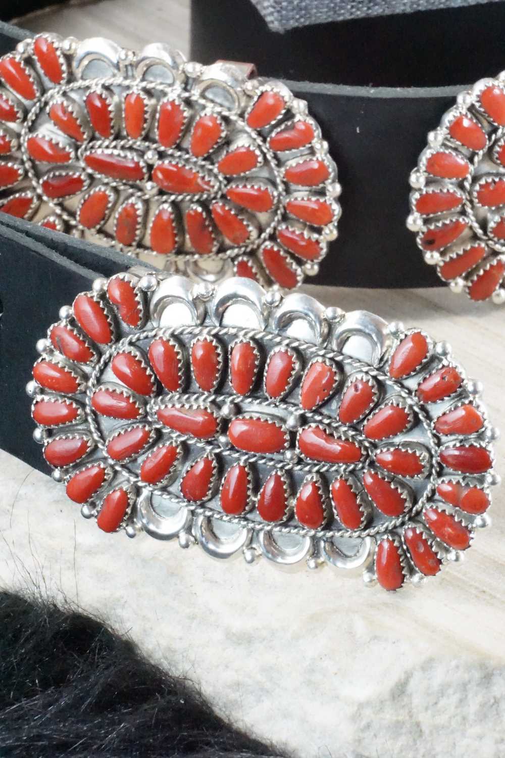 Coral & Sterling Silver Squash Blossom Necklace Set - Justina Wilson