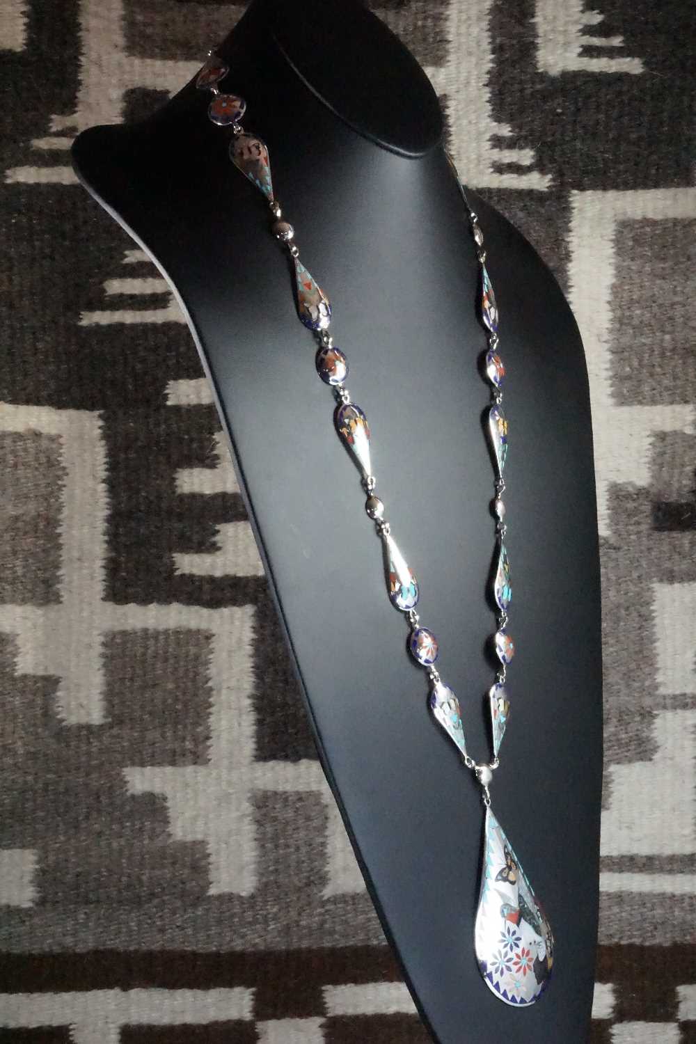 Multi Stone & Sterling Silver Inlay Necklace - Quintin Quam Sr