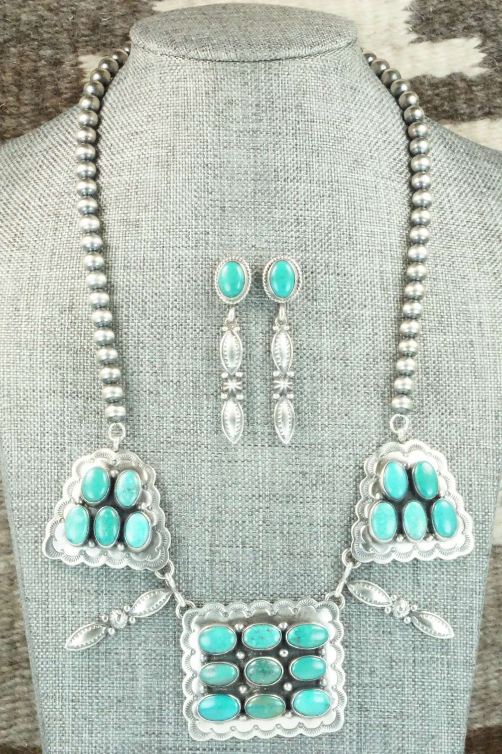 Turquoise & Sterling Silver Necklace and Earrings Set - Derrick Gordon