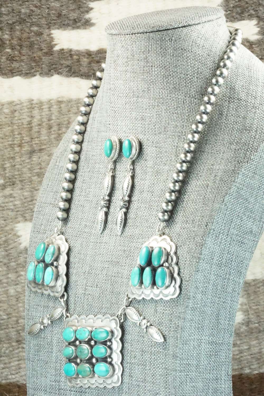 Turquoise & Sterling Silver Necklace and Earrings Set - Derrick Gordon