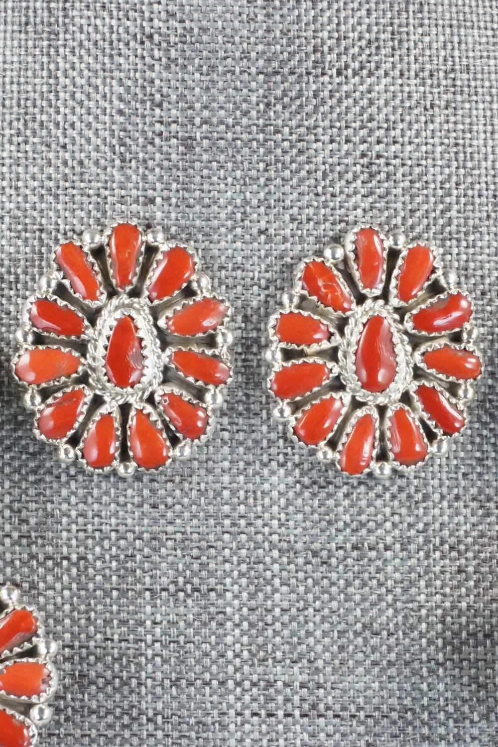 Coral & Sterling Silver Squash Blossom Necklace Set - Justina Wilson