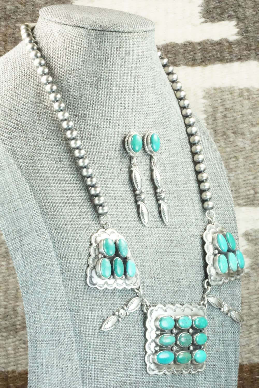 Turquoise & Sterling Silver Necklace and Earrings Set - Derrick Gordon