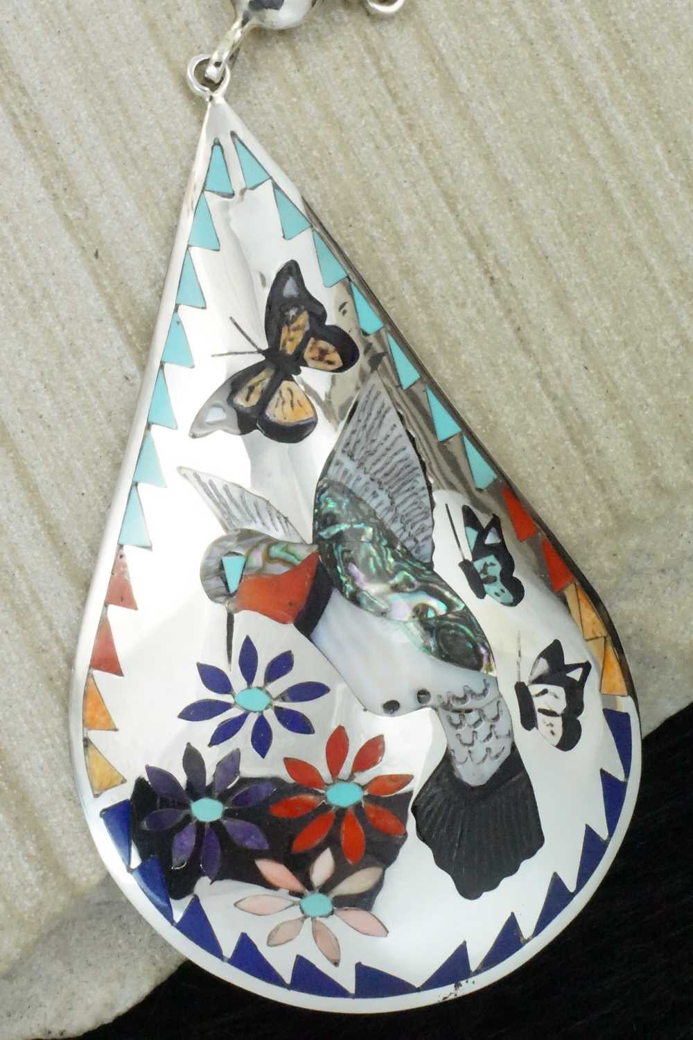 Multi Stone & Sterling Silver Inlay Necklace - Quintin Quam Sr