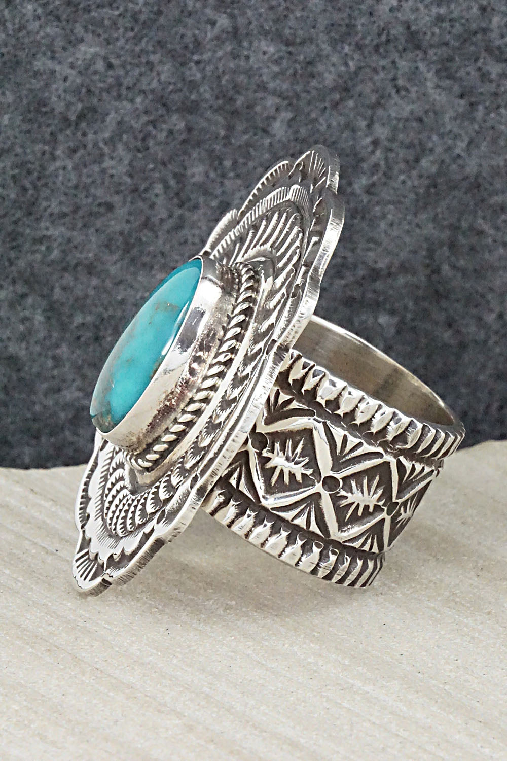 Turquoise & Sterling Silver Ring - Leonard Maloney - 11.5