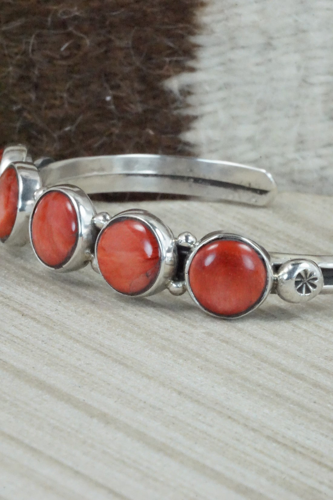 Spiny Oyster & Sterling Silver Bracelet - Priscilla Reeder