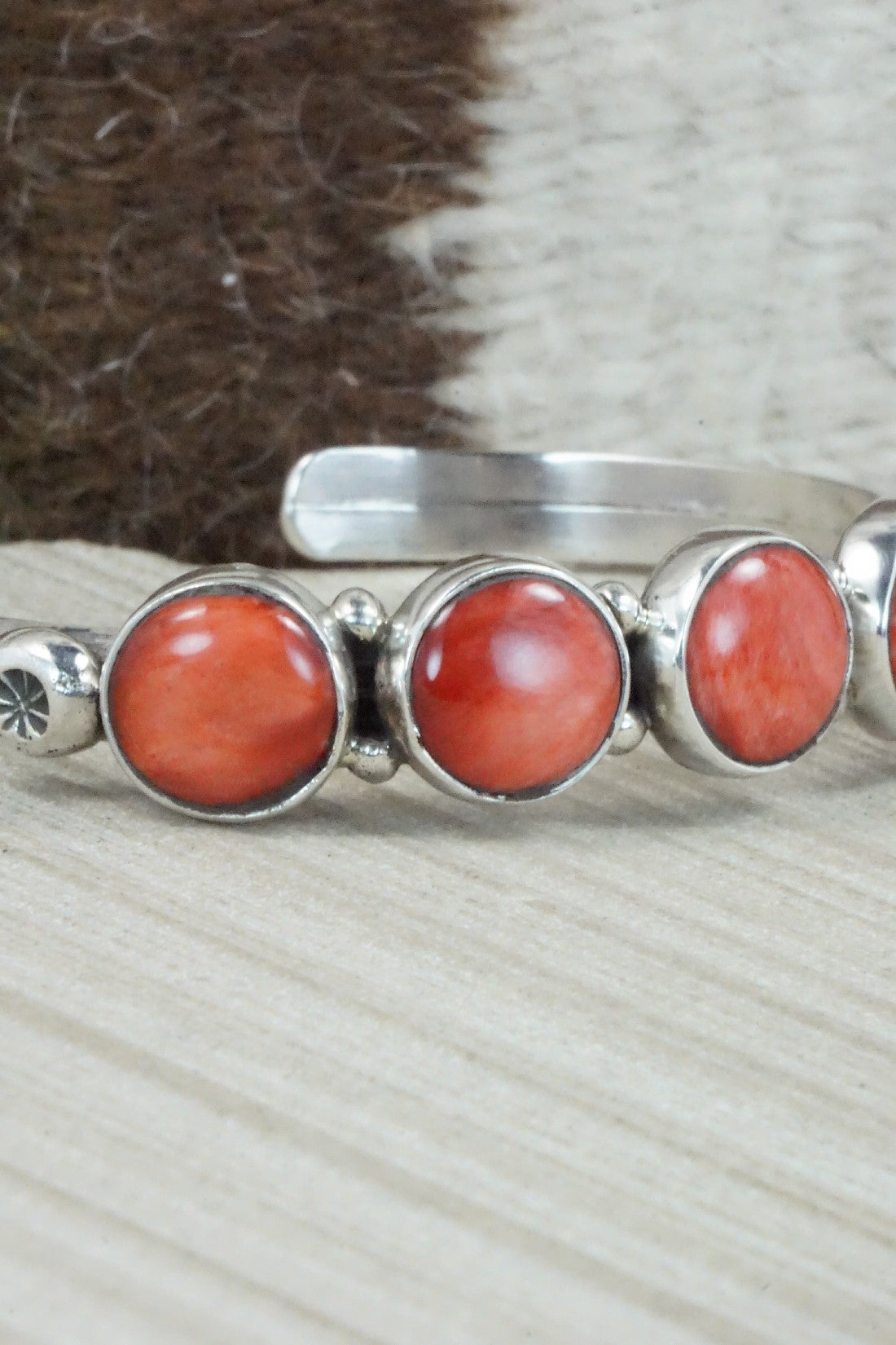 Spiny Oyster & Sterling Silver Bracelet - Priscilla Reeder