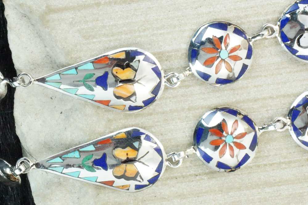 Multi Stone & Sterling Silver Inlay Necklace - Quintin Quam Sr