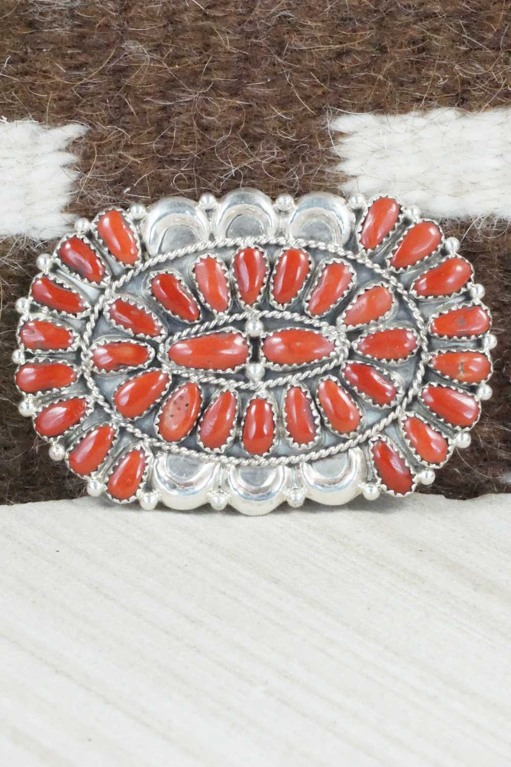 Coral & Sterling Silver Squash Blossom Necklace Set - Justina Wilson