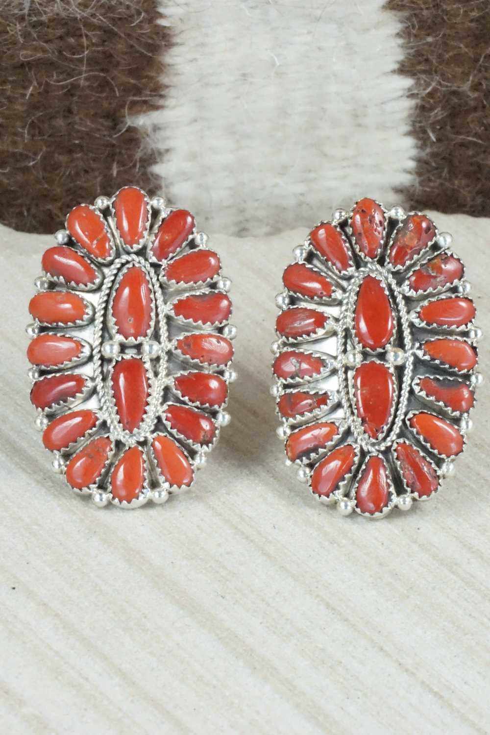 Coral & Sterling Silver Squash Blossom Necklace Set - Justina Wilson