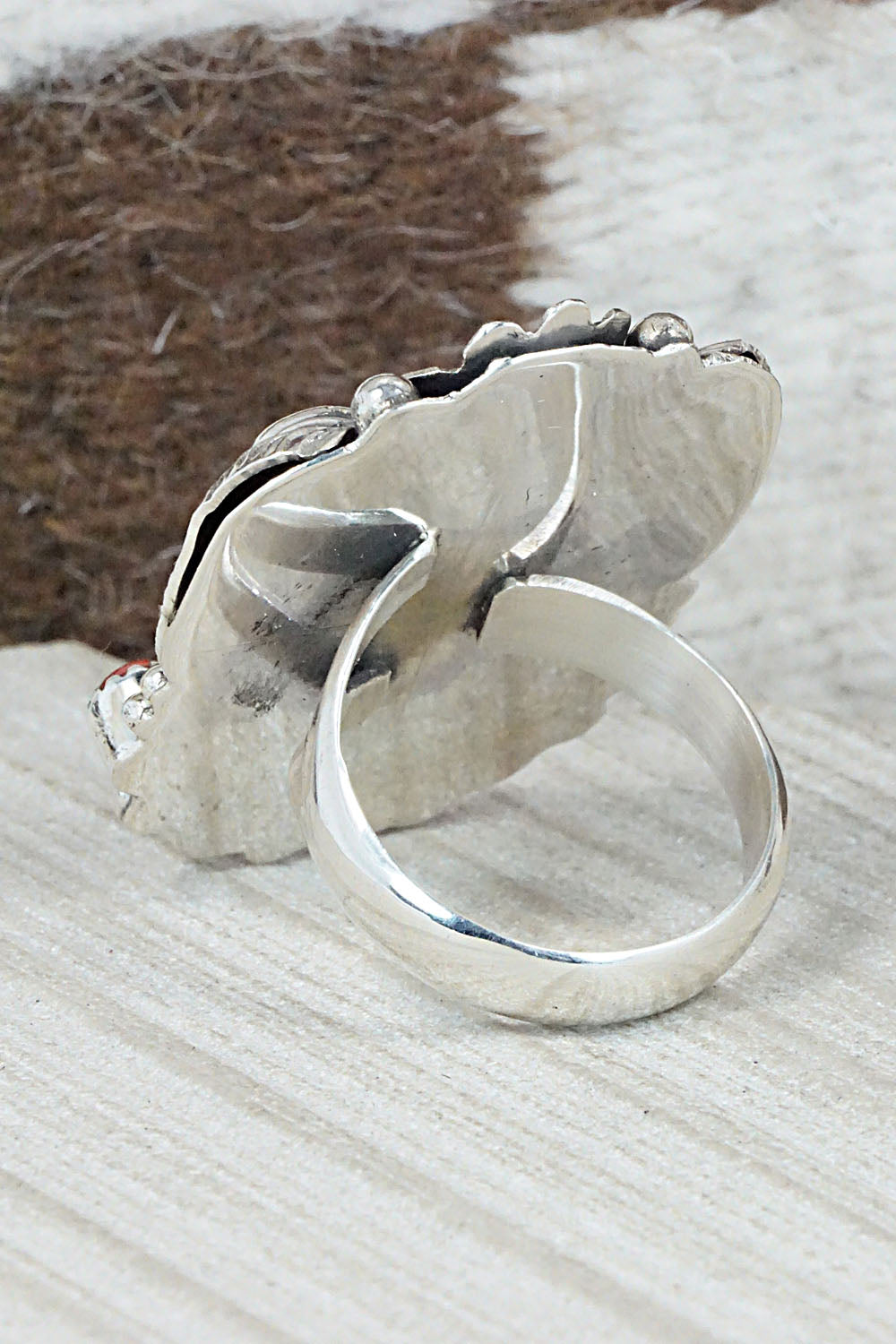 Turquoise, Spiny Oyster & Sterling Silver Ring - Sandra Parkett - Size 8.5 (Adj)