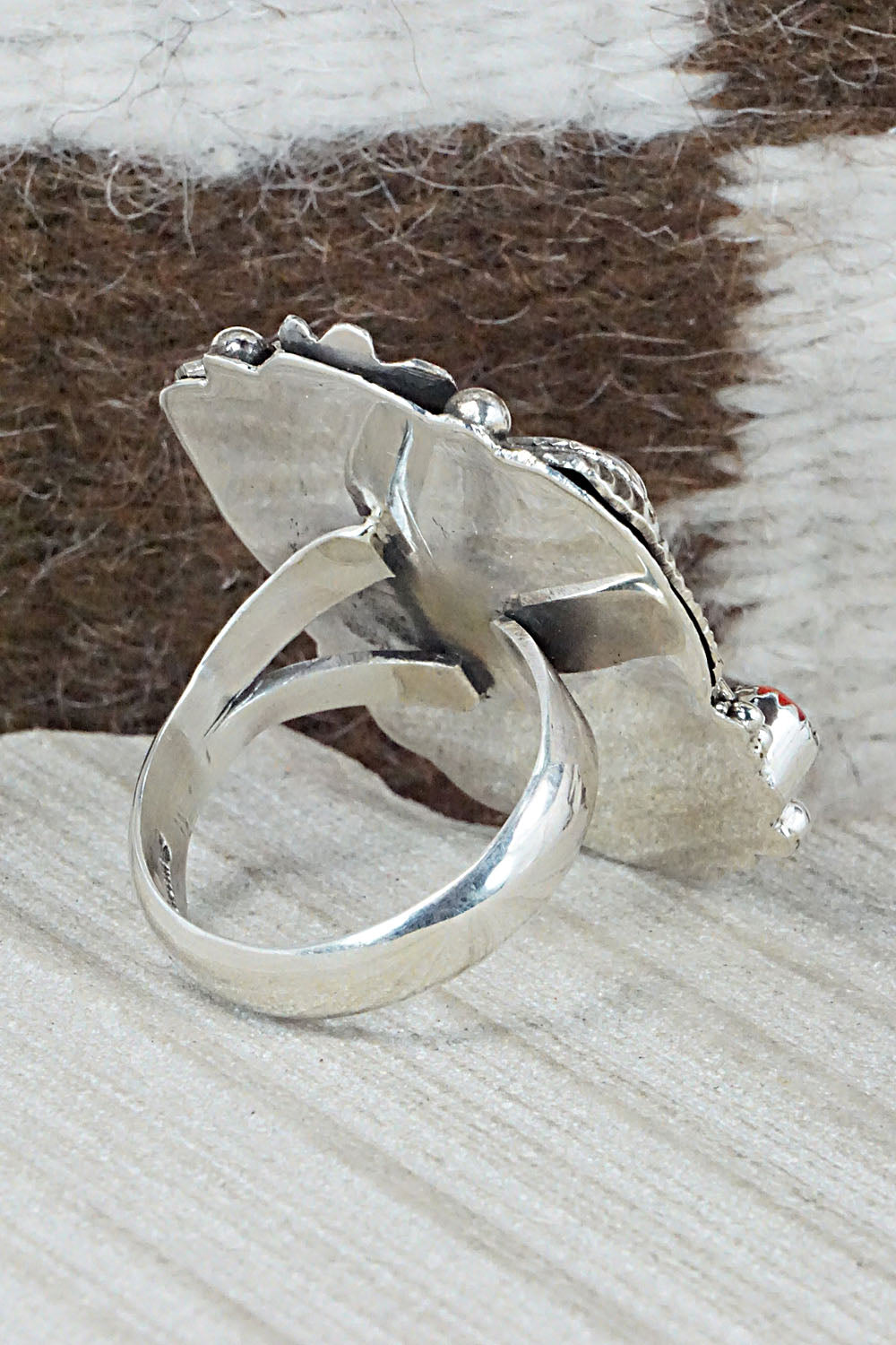 Turquoise, Spiny Oyster & Sterling Silver Ring - Sandra Parkett - Size 8.5 (Adj)
