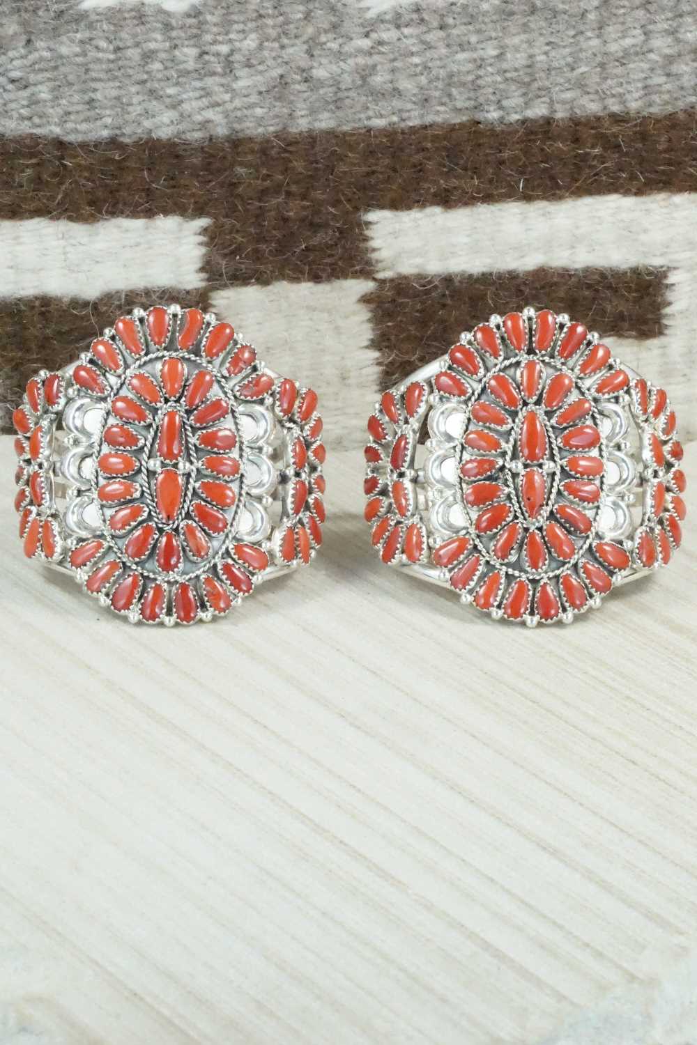 Coral & Sterling Silver Squash Blossom Necklace Set - Justina Wilson