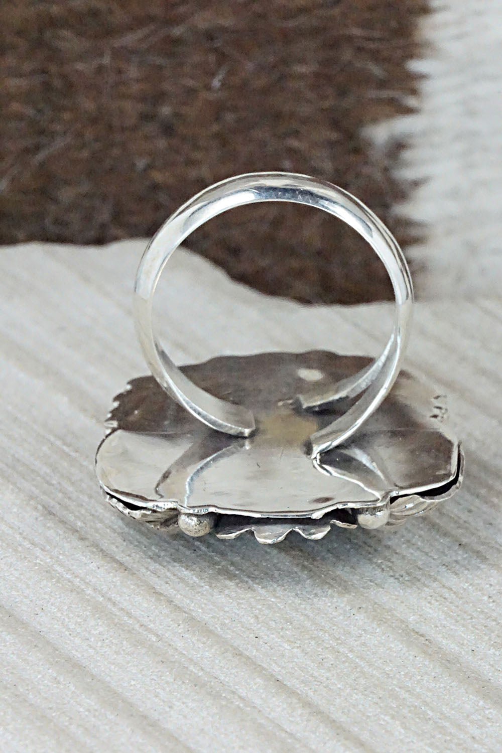 Turquoise, Spiny Oyster & Sterling Silver Ring - Sandra Parkett - Size 8.5 (Adj)