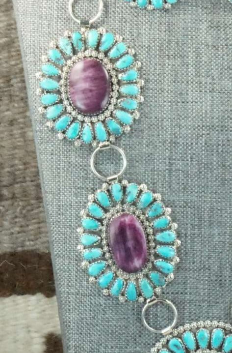 Turquoise, Spiny Oyster & Sterling Silver Necklace Set - Justina Wilson