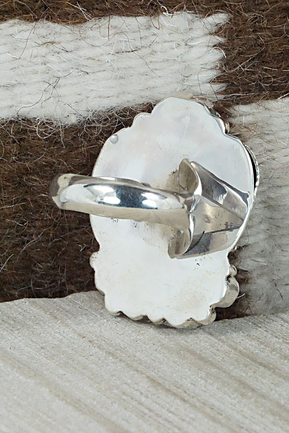Turquoise, Spiny Oyster & Sterling Silver Ring - Sandra Parkett - Size 8 (Adj)