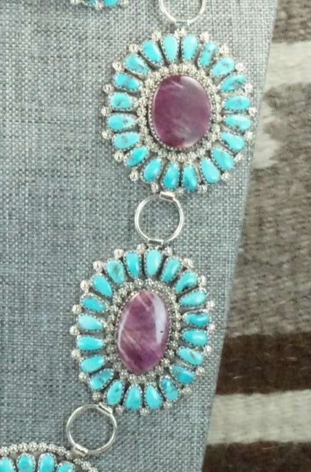Turquoise, Spiny Oyster & Sterling Silver Necklace Set - Justina Wilson
