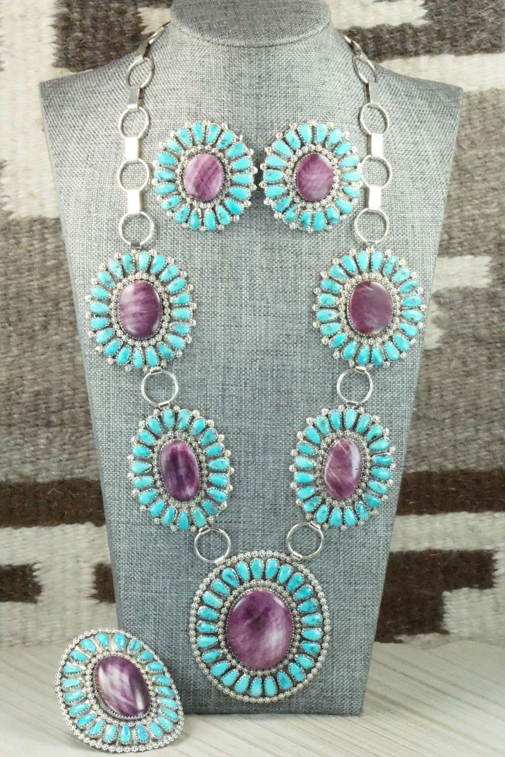 Turquoise, Spiny Oyster & Sterling Silver Necklace Set - Justina Wilson
