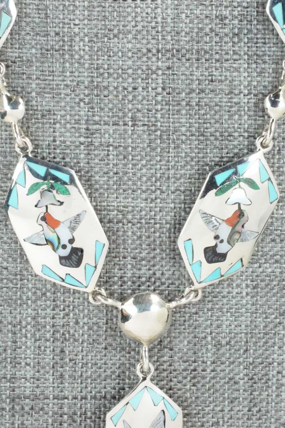 Multi Stone & Sterling Silver Inlay Necklace - Quintin Quam Sr