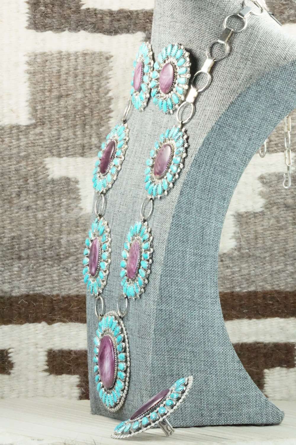 Turquoise, Spiny Oyster & Sterling Silver Necklace Set - Justina Wilson