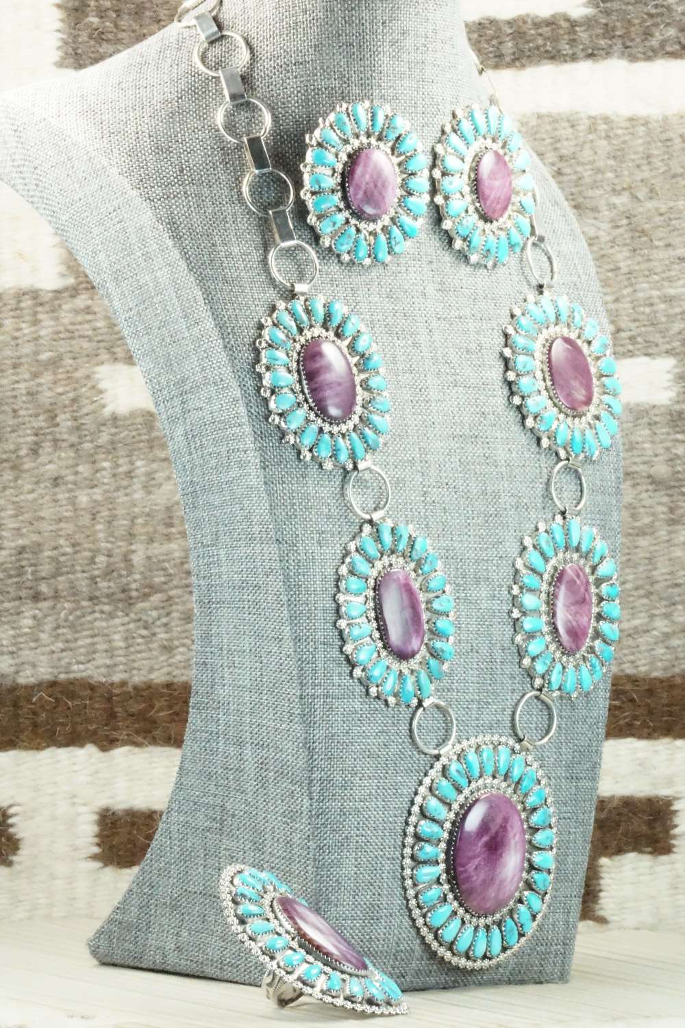 Turquoise, Spiny Oyster & Sterling Silver Necklace Set - Justina Wilson