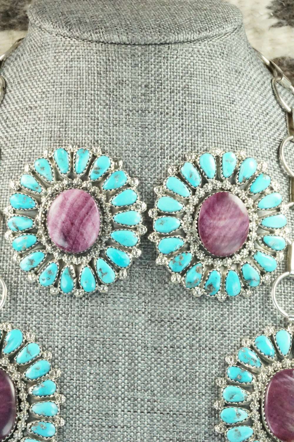 Turquoise, Spiny Oyster & Sterling Silver Necklace Set - Justina Wilson