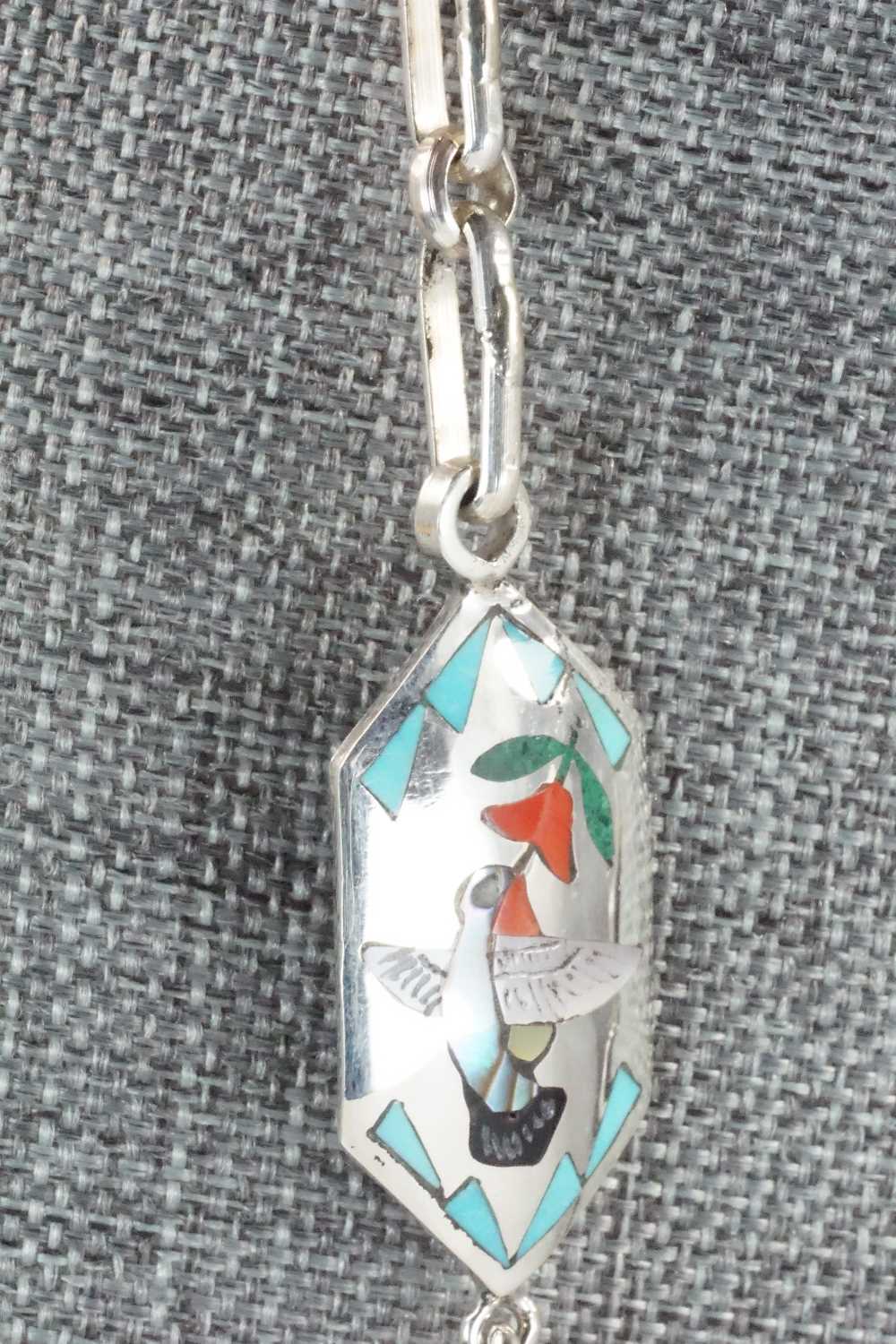Multi Stone & Sterling Silver Inlay Necklace - Quintin Quam Sr