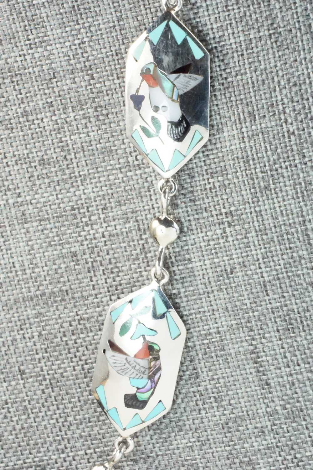 Multi Stone & Sterling Silver Inlay Necklace - Quintin Quam Sr