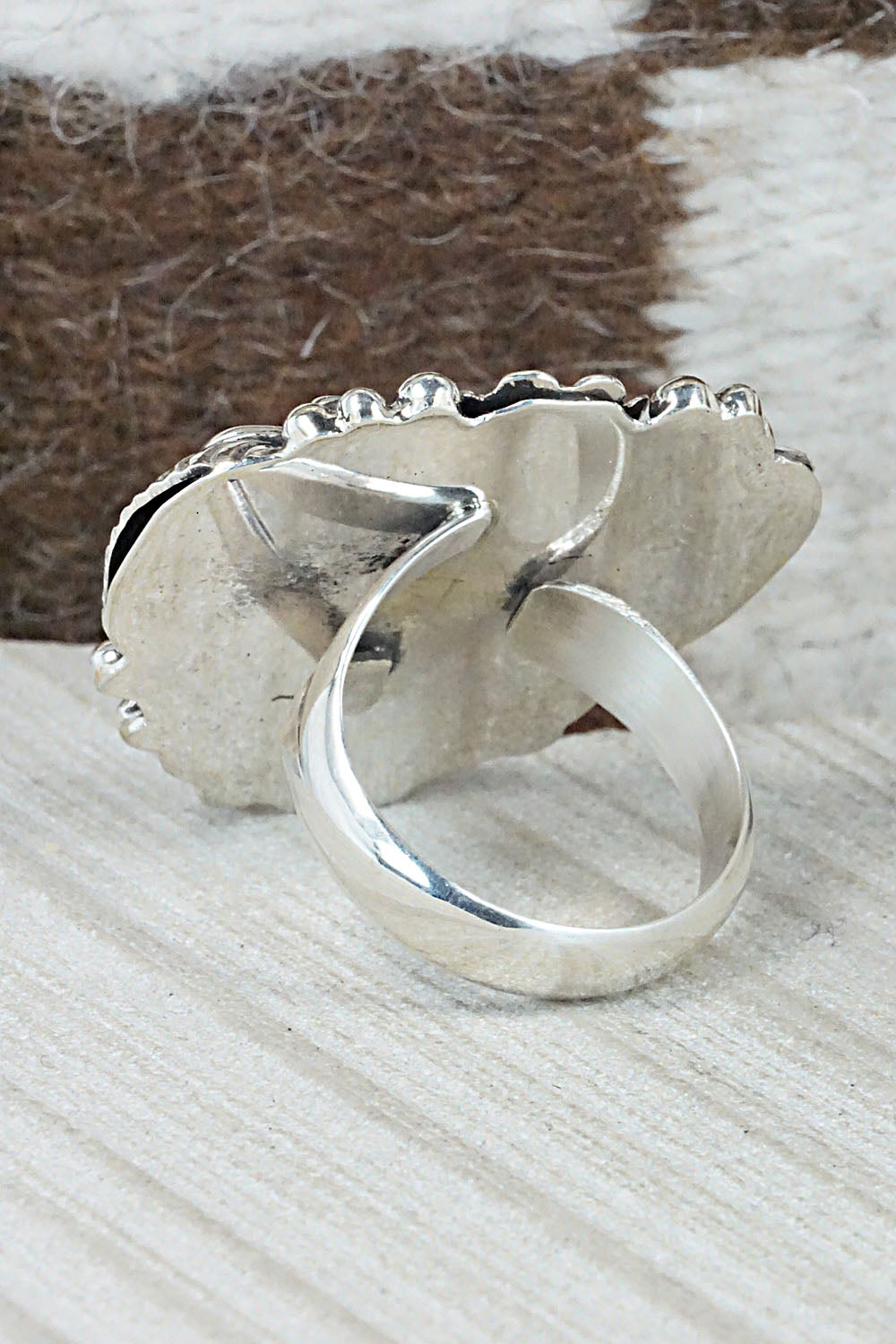 Spiny Oyster, Turquoise & Sterling Silver Ring - Sandra Parkett - Size 9 (Adj)