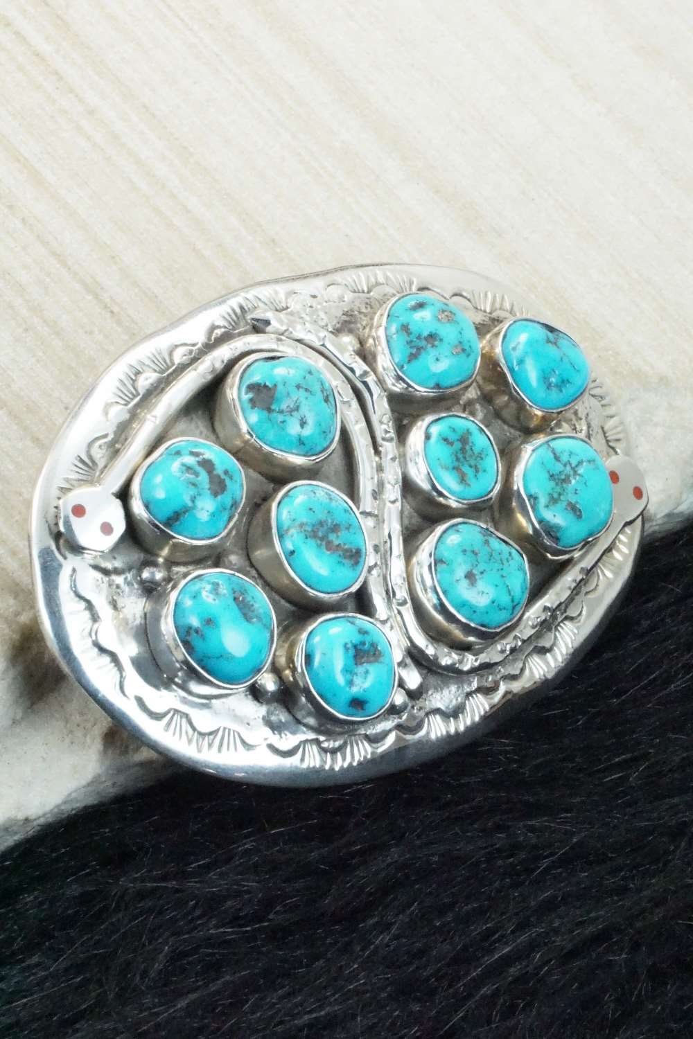 Turquoise & Sterling Silver Bolo Tie and Buckle - Jude Candelaria