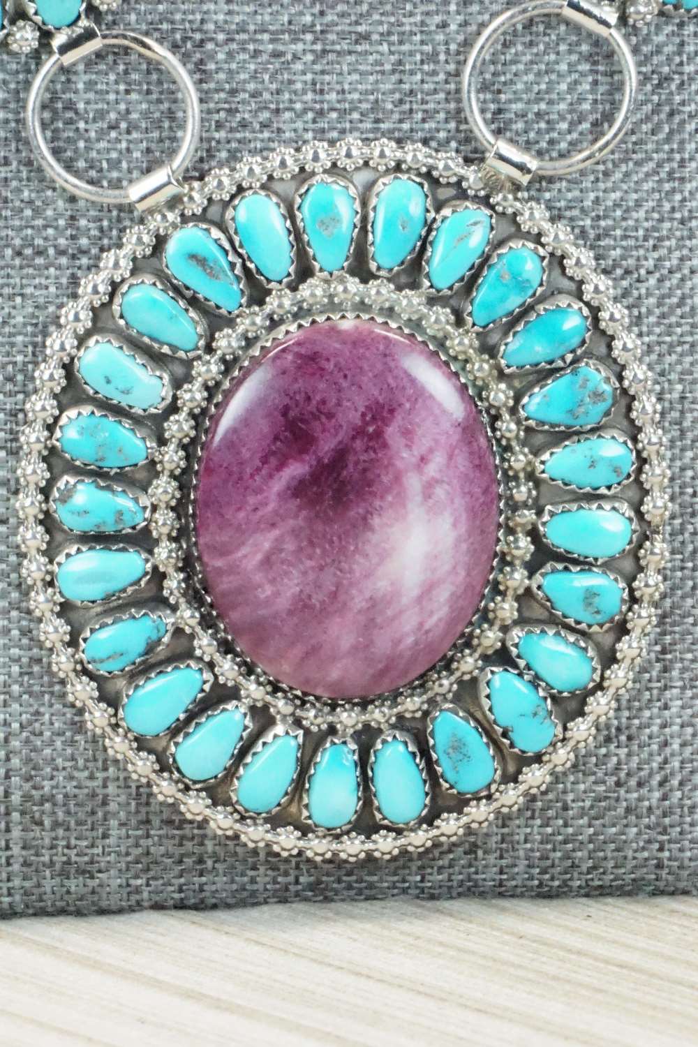 Turquoise, Spiny Oyster & Sterling Silver Necklace Set - Justina Wilson