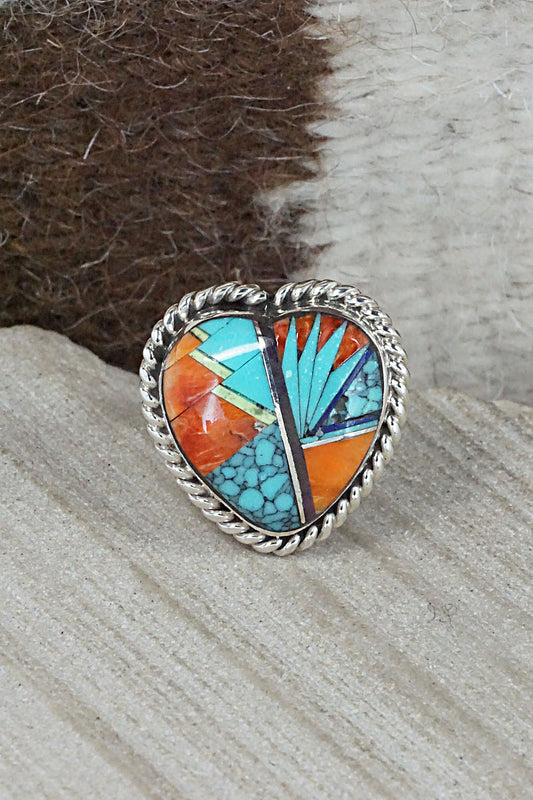 Multi-Stone & Sterling Silver Inlay Ring - Sandra Parkett - Size 7.25