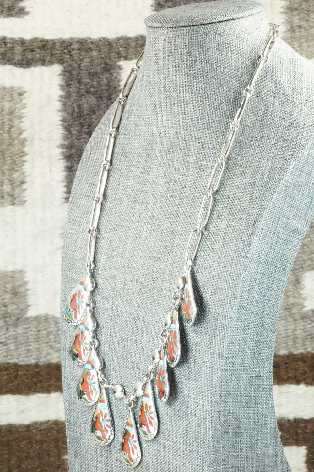 Multi Stone & Sterling Silver Inlay Necklace - Quintin Quam Sr