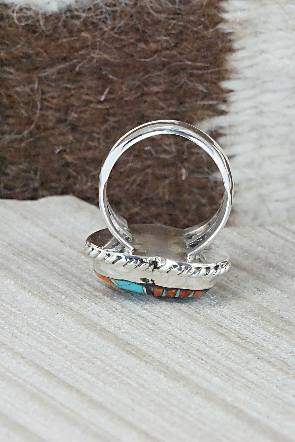Multi-Stone & Sterling Silver Inlay Ring - Sandra Parkett - Size 7.25
