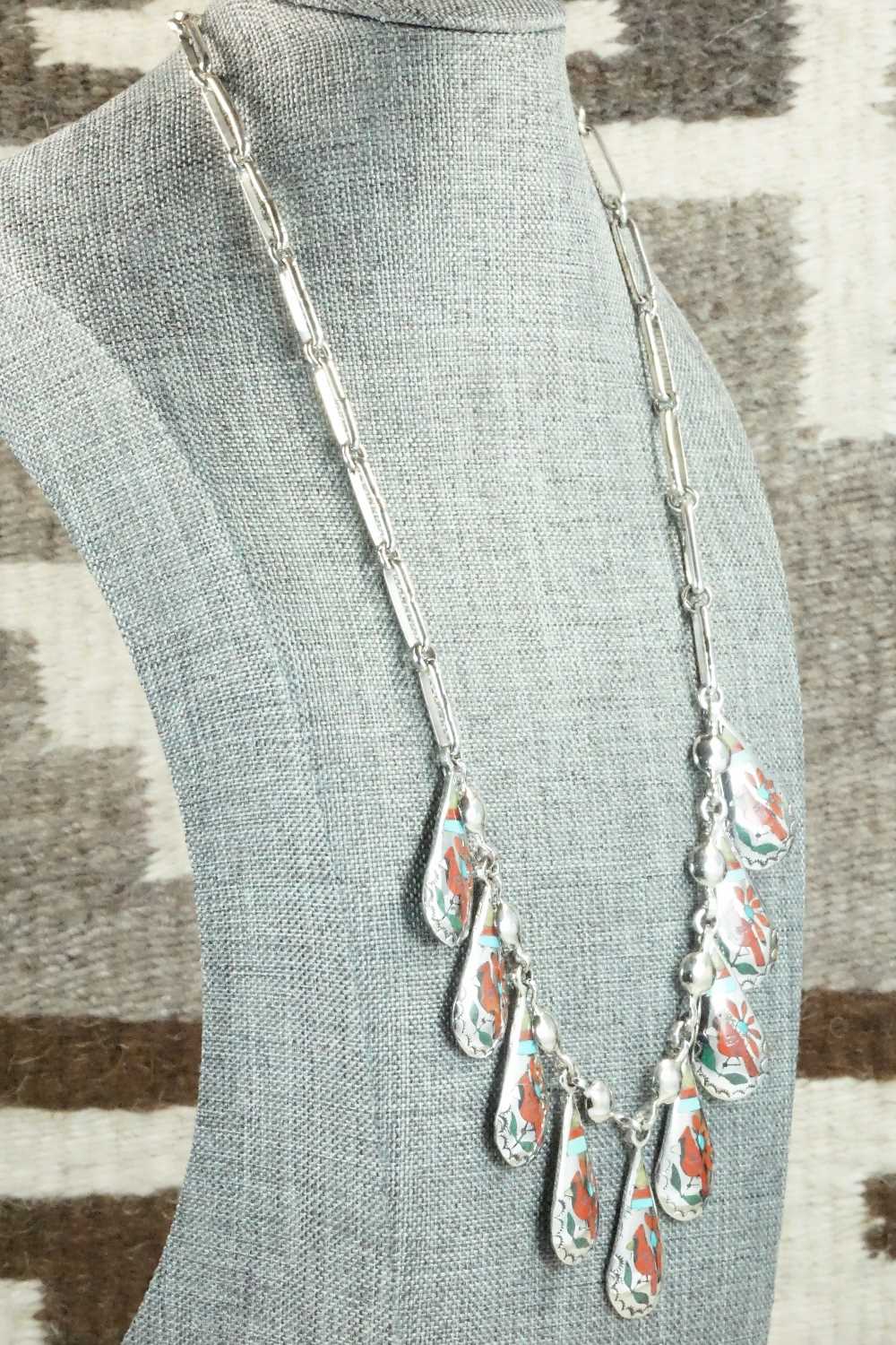Multi Stone & Sterling Silver Inlay Necklace - Quintin Quam Sr