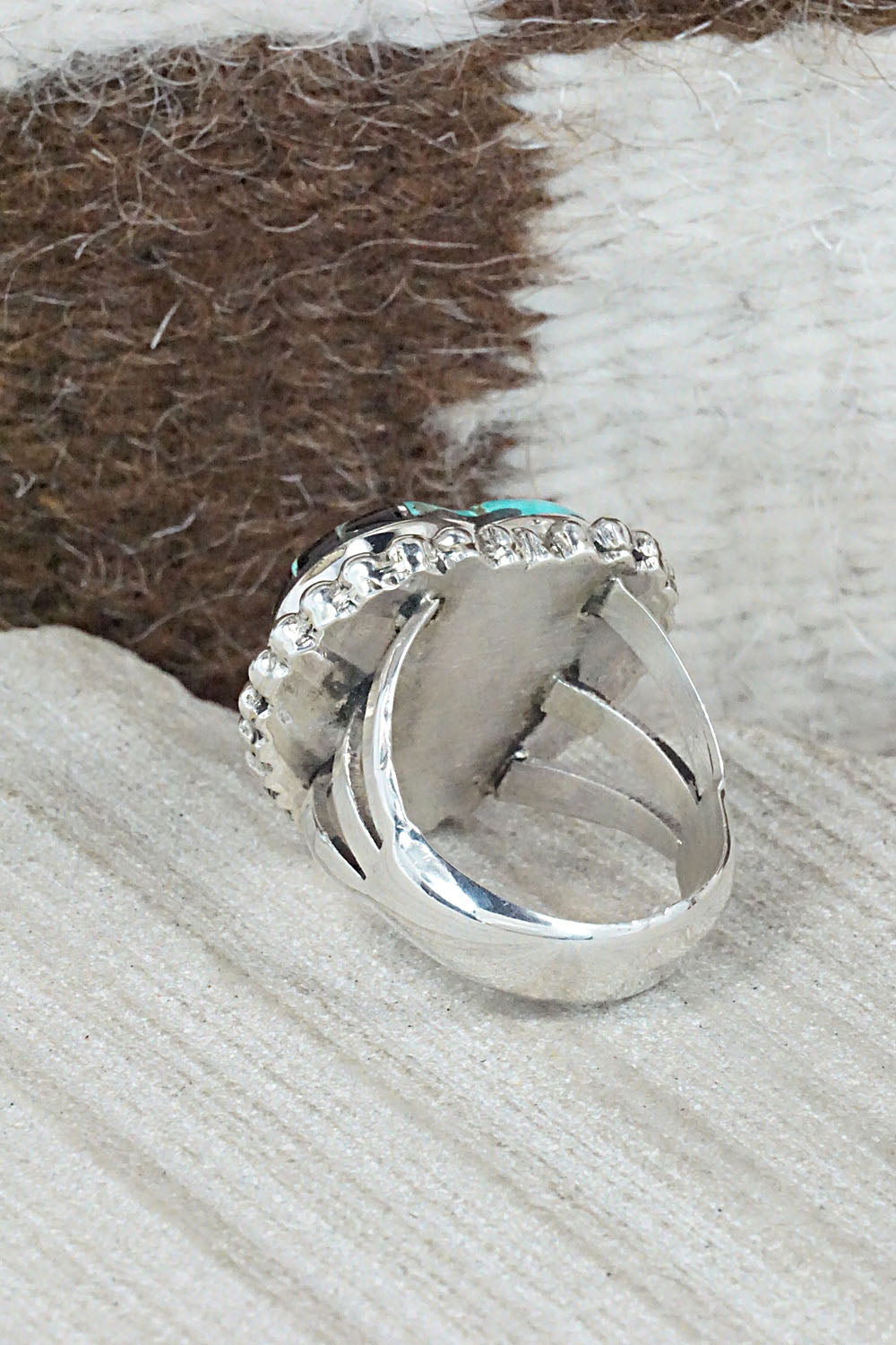 Turquoise, Onyx & Sterling Silver Inlay Ring - Sandra Parkett - Size 8