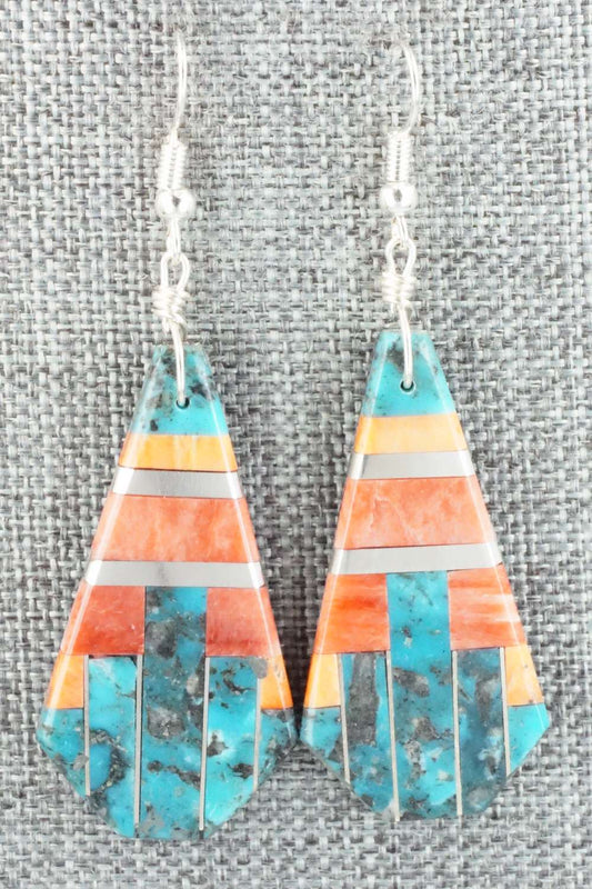 Multi Stone & Sterling Silver Inlay Earrings - Daniel Coriz