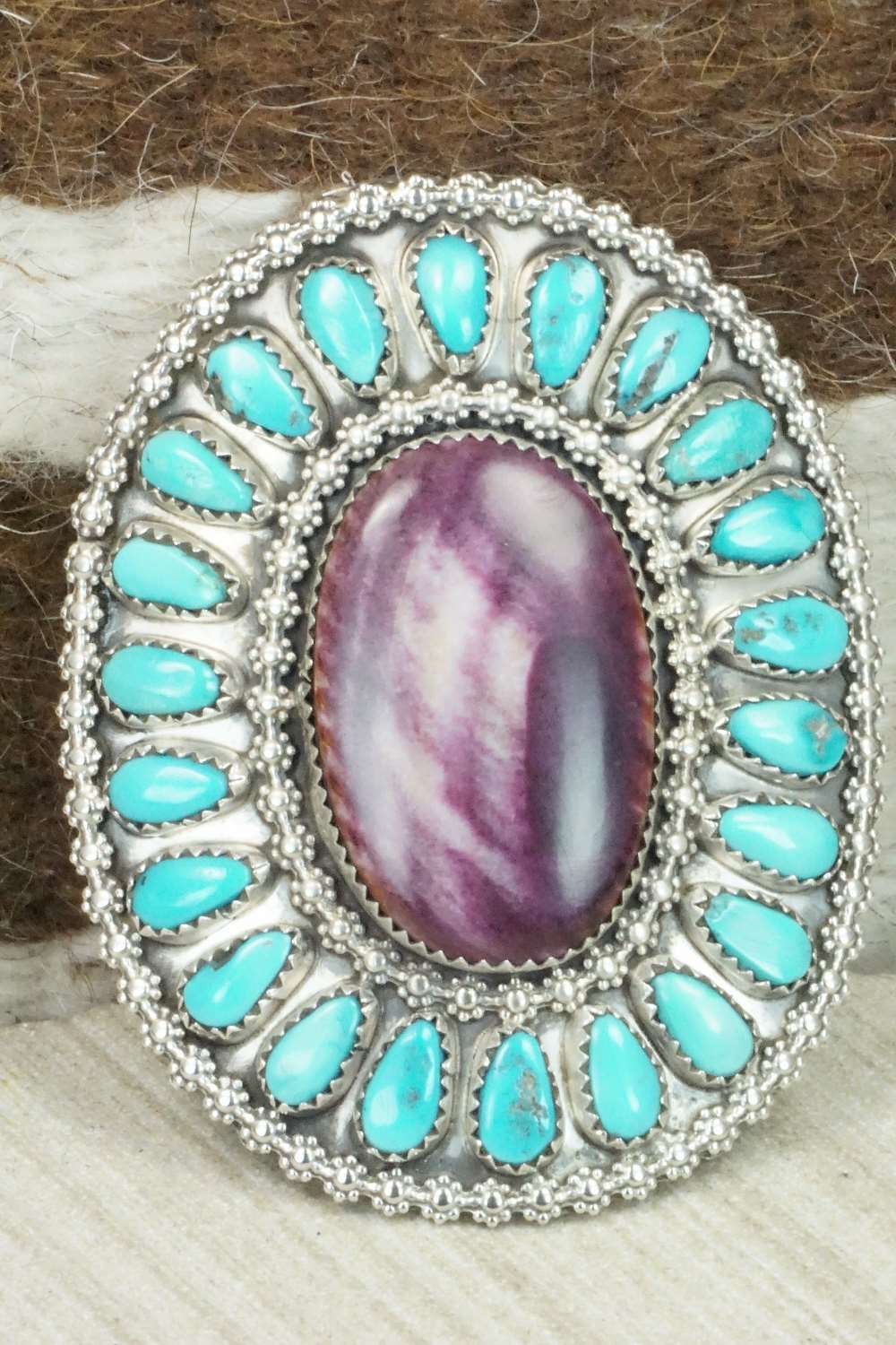 Turquoise, Spiny Oyster & Sterling Silver Necklace Set - Justina Wilson