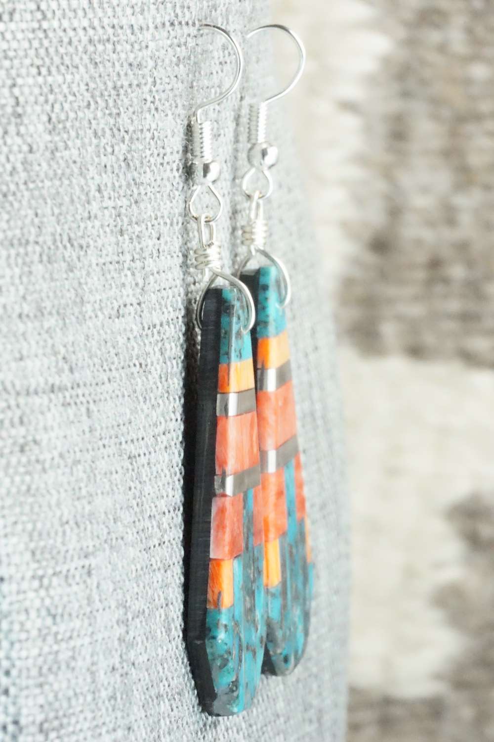 Multi Stone & Sterling Silver Inlay Earrings - Daniel Coriz